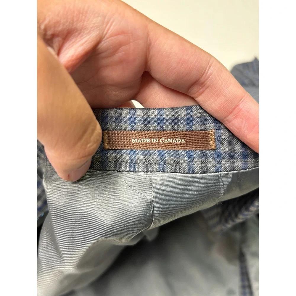 Peter Millar Mens 44S Wool Sport Coat Blazer Blue Grey Check Made in Canada